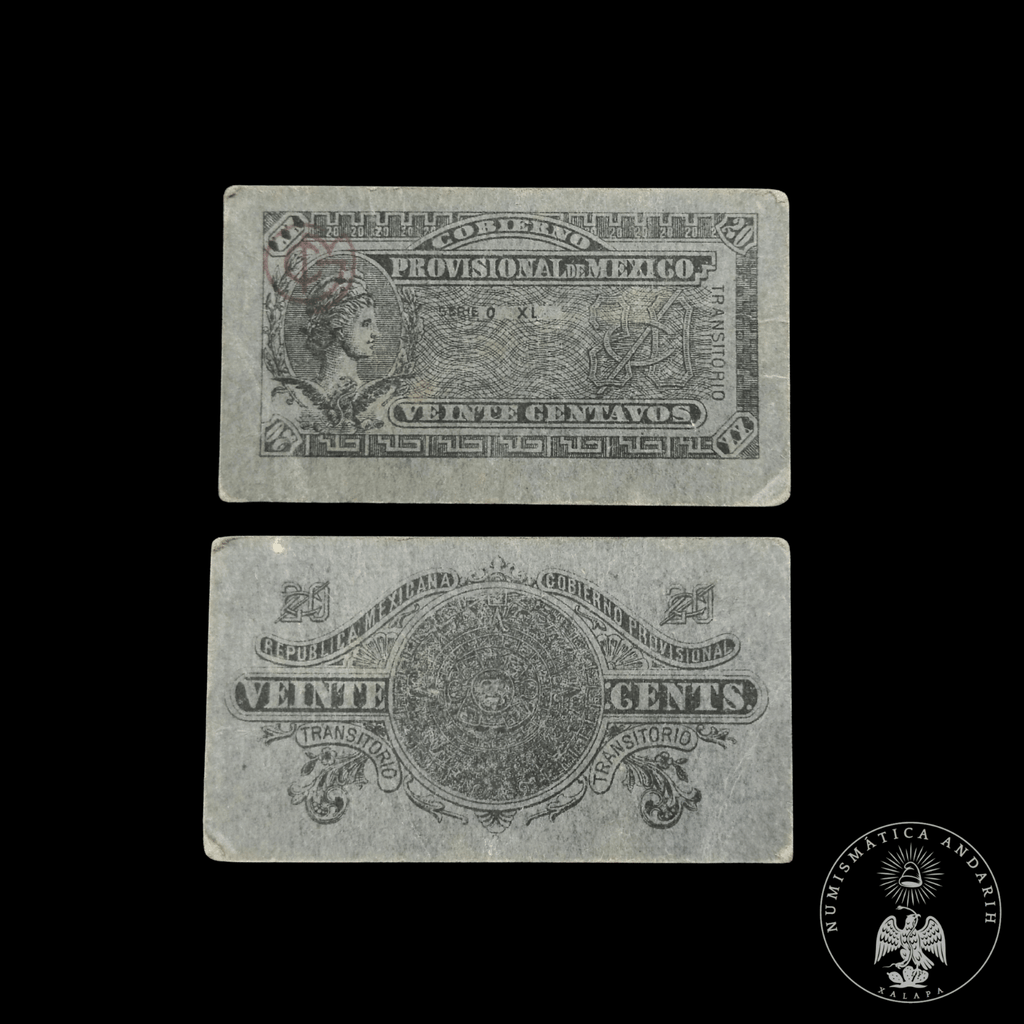 Billete Bilimbique Gobierno Provisional de México 20 Centavos 1914-1915