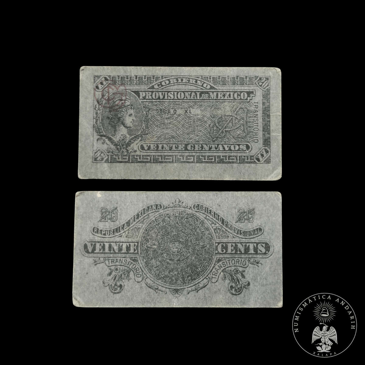 Billete Bilimbique Gobierno Provisional de México 20 Centavos 1914-1915