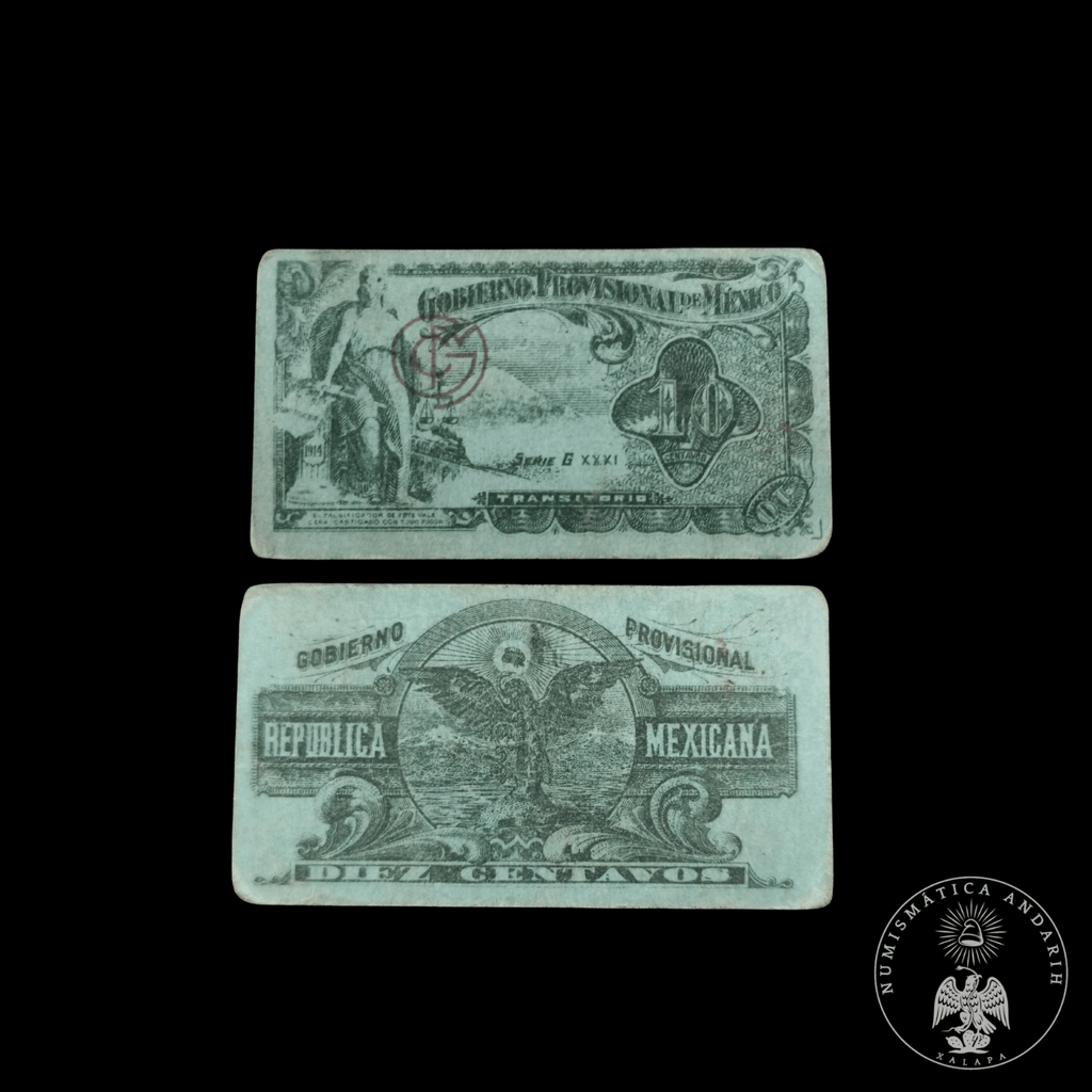 Billete Bilimbique Gobierno Provisional de México 10 Centavos 1914-1915