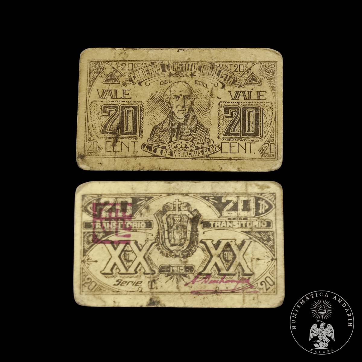 Billete Bilimbique 20 Centavos Gobierno Constitucionalista de Veracruz-Llave (1915)