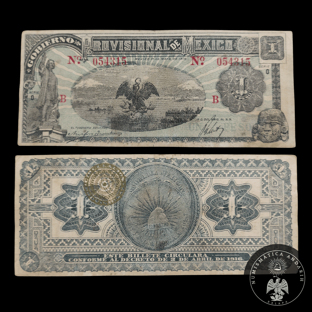Billete Gobierno Provisional de México Un Peso 1916