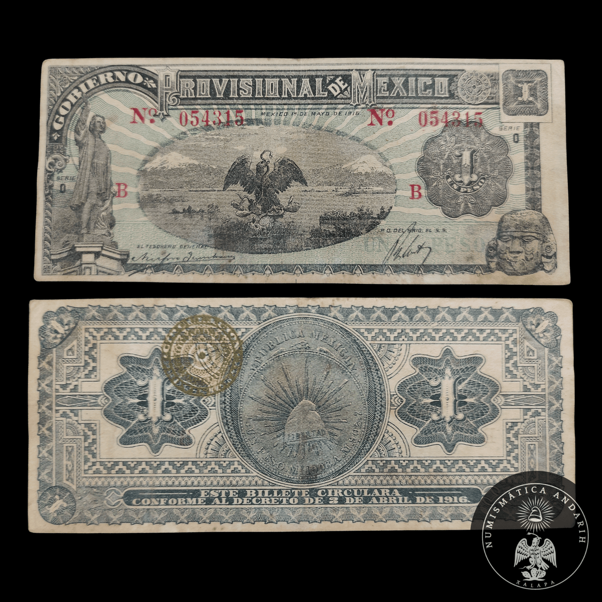 Billete Gobierno Provisional de México Un Peso 1916
