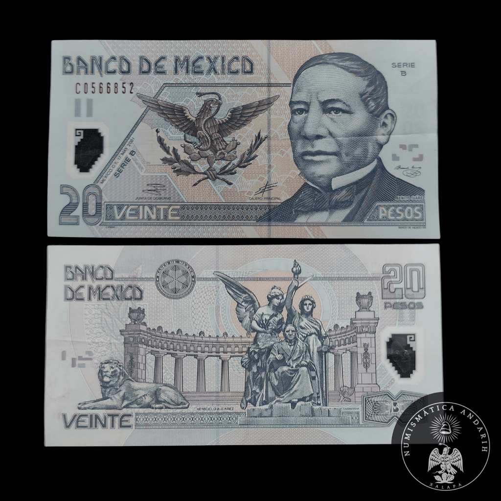 Billete 20 Pesos Banco de Mexico 2001 Polimero Benito Juarez Bonita Condicion