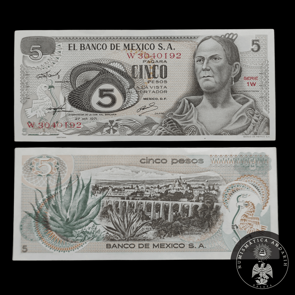 Billete 5 Pesos Banco de Mexico Corregidora Josefa Ortiz Dominguez Sin Circular UNC