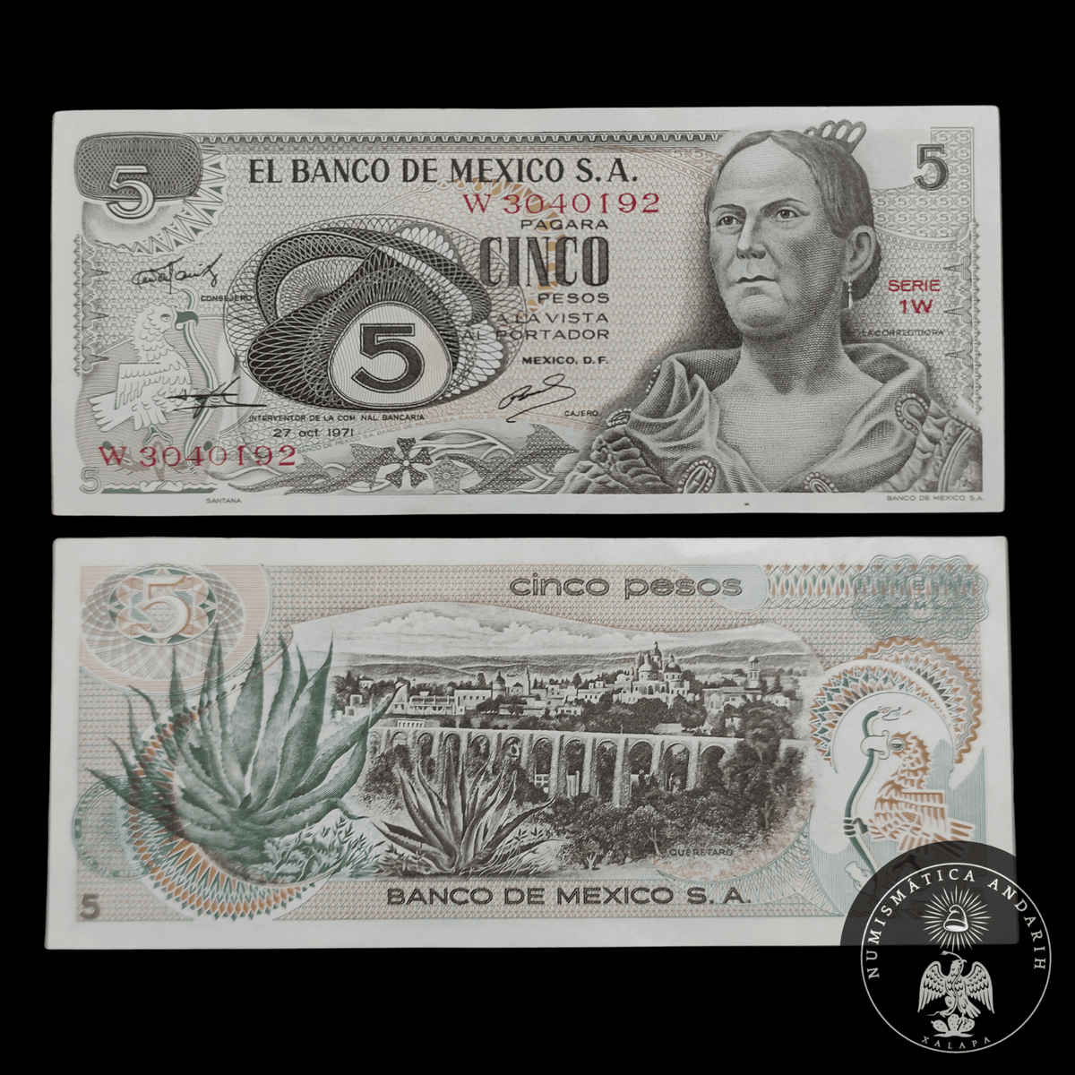 Billete 5 Pesos Banco de Mexico Corregidora Josefa Ortiz Dominguez Sin Circular UNC