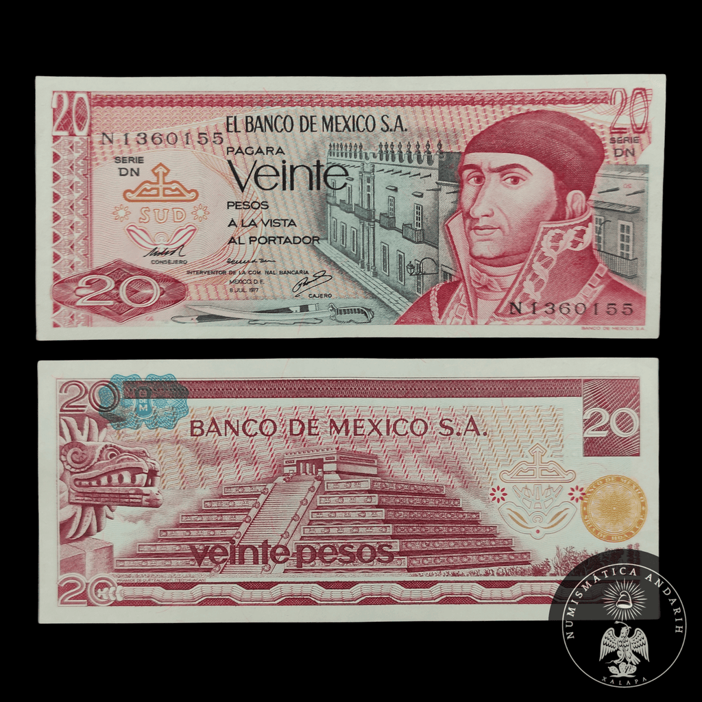 Billete 20 Pesos Banco de Mexico José María Morelos y Pavón Sin Circular UNC