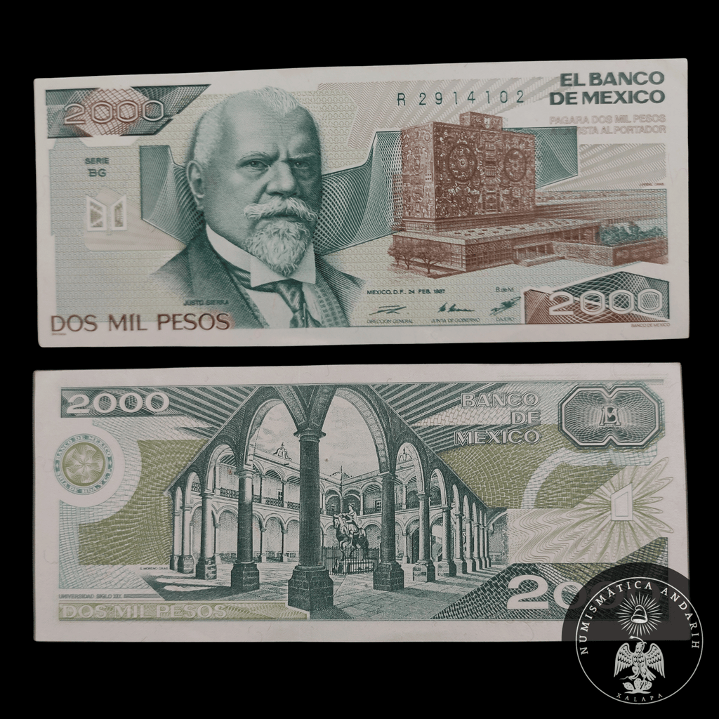 Billete 2000 Pesos Banco de Mexico Justo Sierra Sin Circular UNC