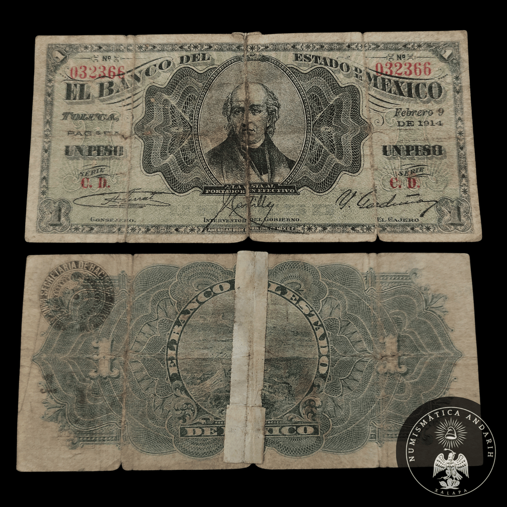 Billete El Banco del Estado de México Toluca 1914