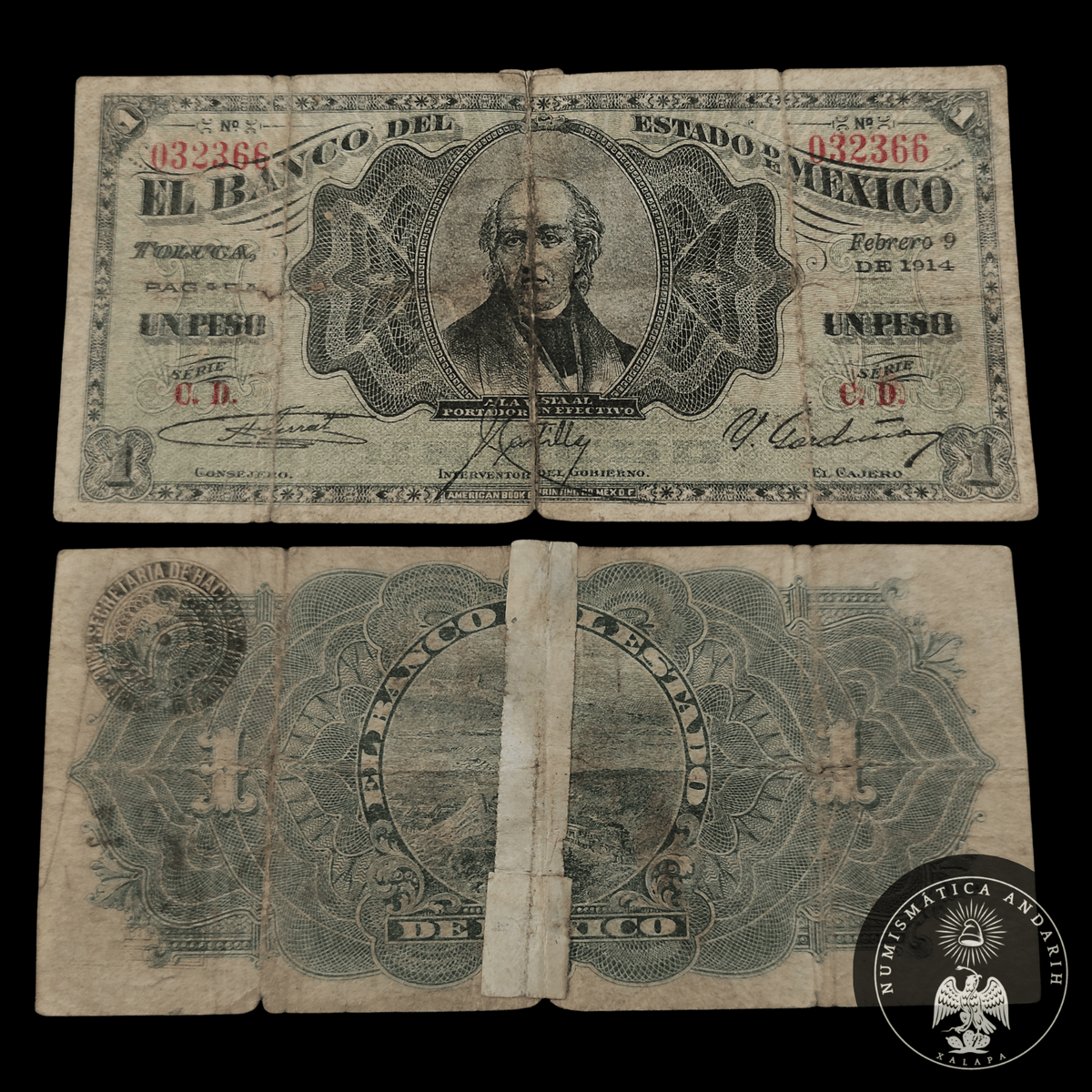 Billete El Banco del Estado de México Toluca 1914