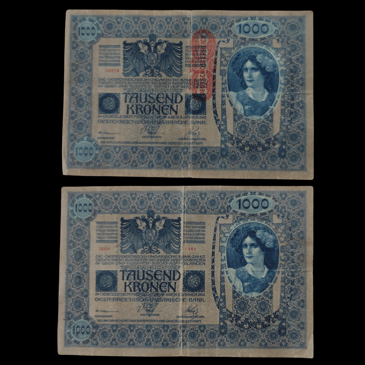 Billete Imperio Austro-Húngaro 1000 Coronas Año 1902