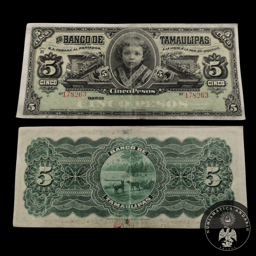 Billete El Banco de Tamaulipas Cinco Pesos Tampico