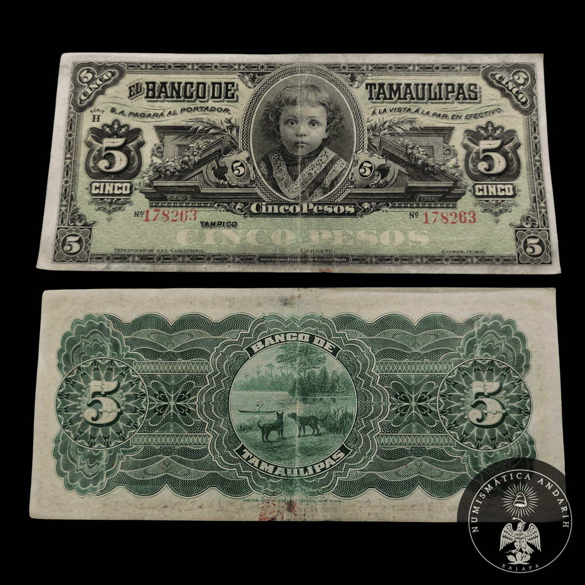 Billete El Banco de Tamaulipas Cinco Pesos Tampico