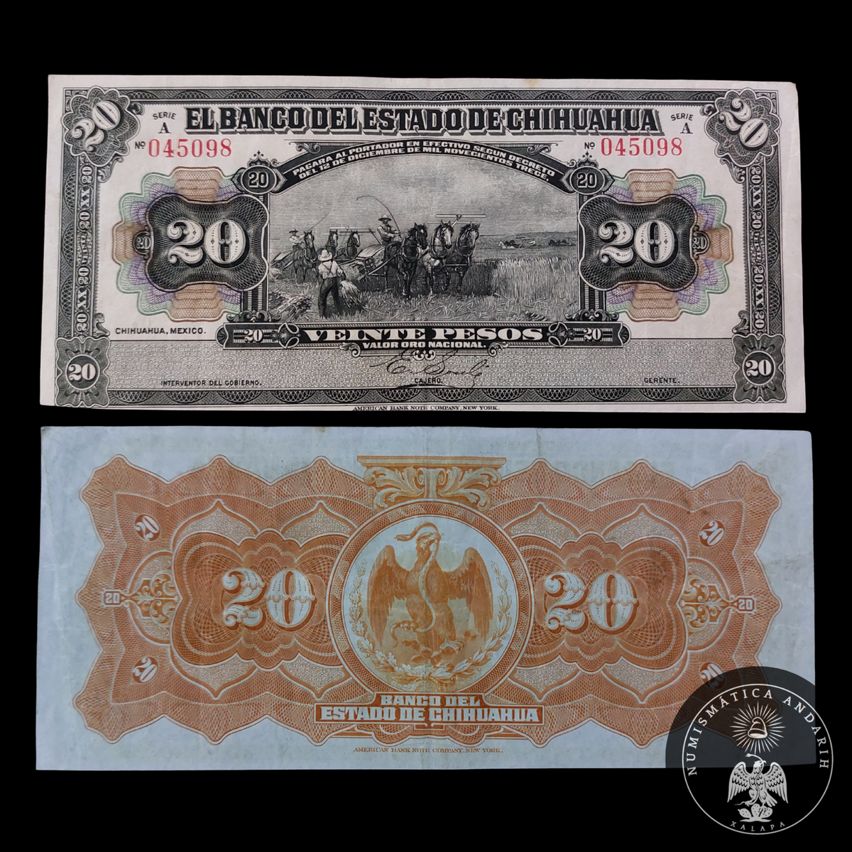Billete 20 Pesos Banco del Estado de Chihuahua 1913