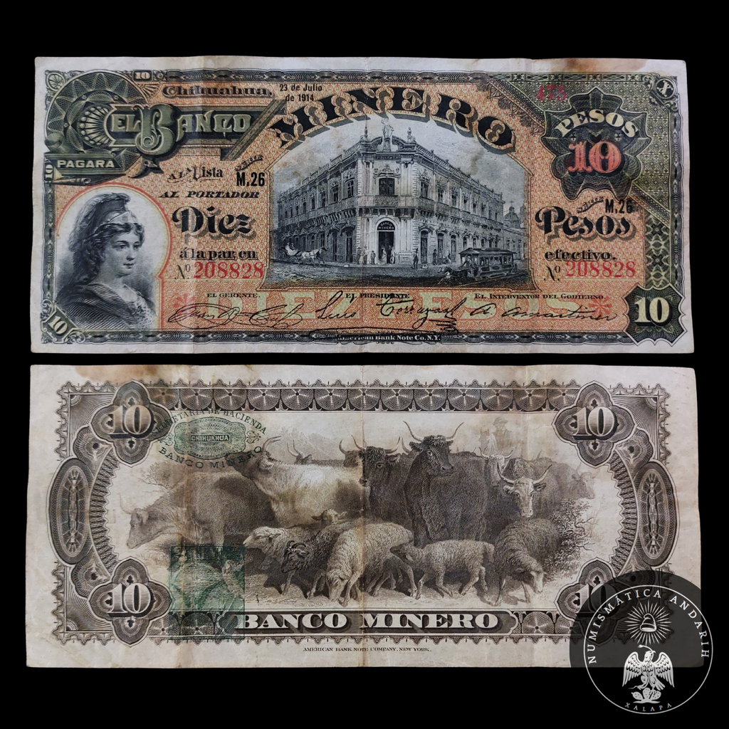 Billete 10 Pesos Banco Minero Chihuahua 1914