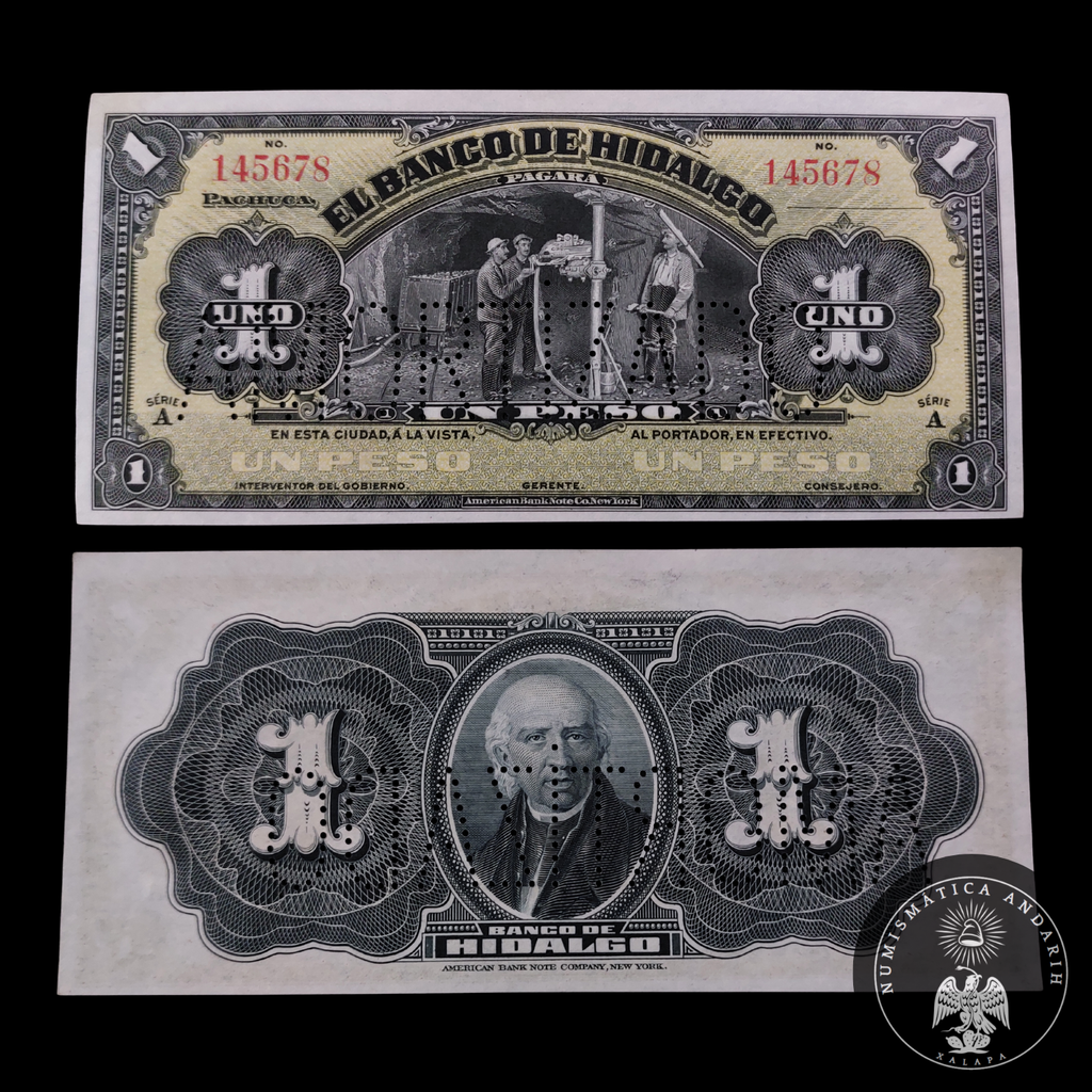 Billete 1 Peso Banco de Hidalgo Pachuca Sin Circular UNC