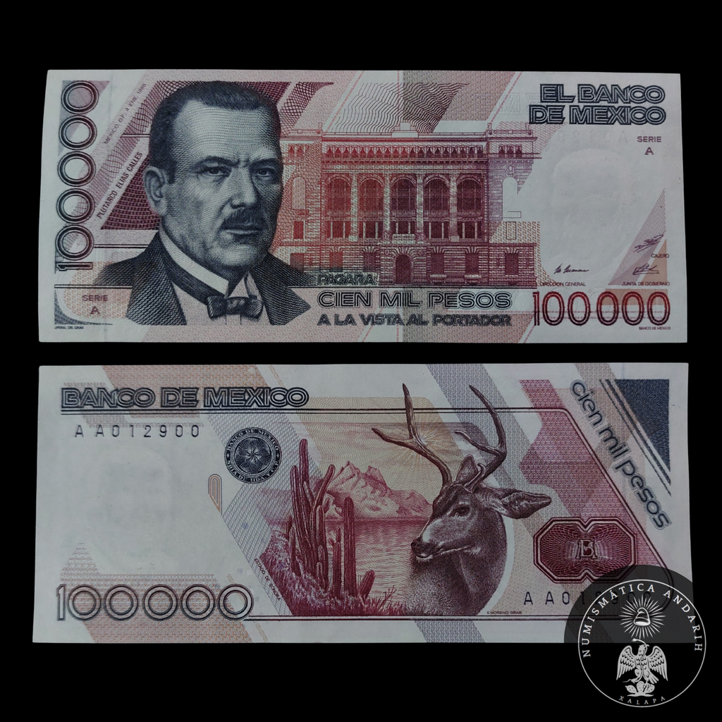 Billete 100000 Pesos Banco de Mexico Plutarco Elias Calles Sin Circular UNC