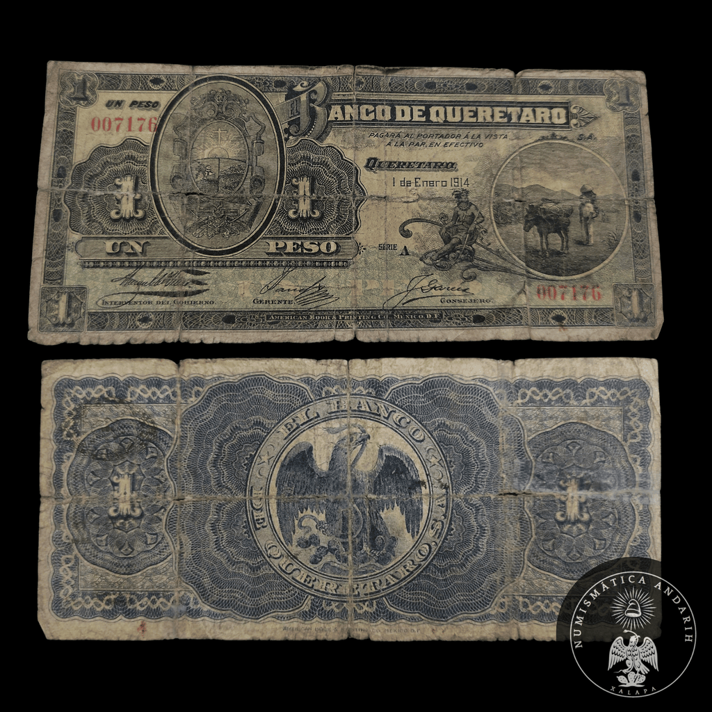 Billete Banco de Querétaro Un Peso Querétaro 1914