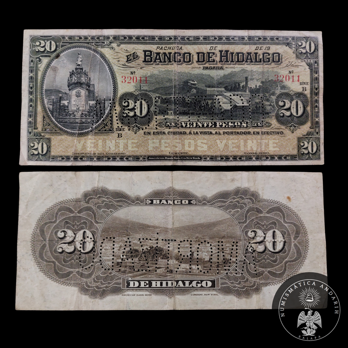 Billete 20 Pesos Banco de Hidalgo Pachuca