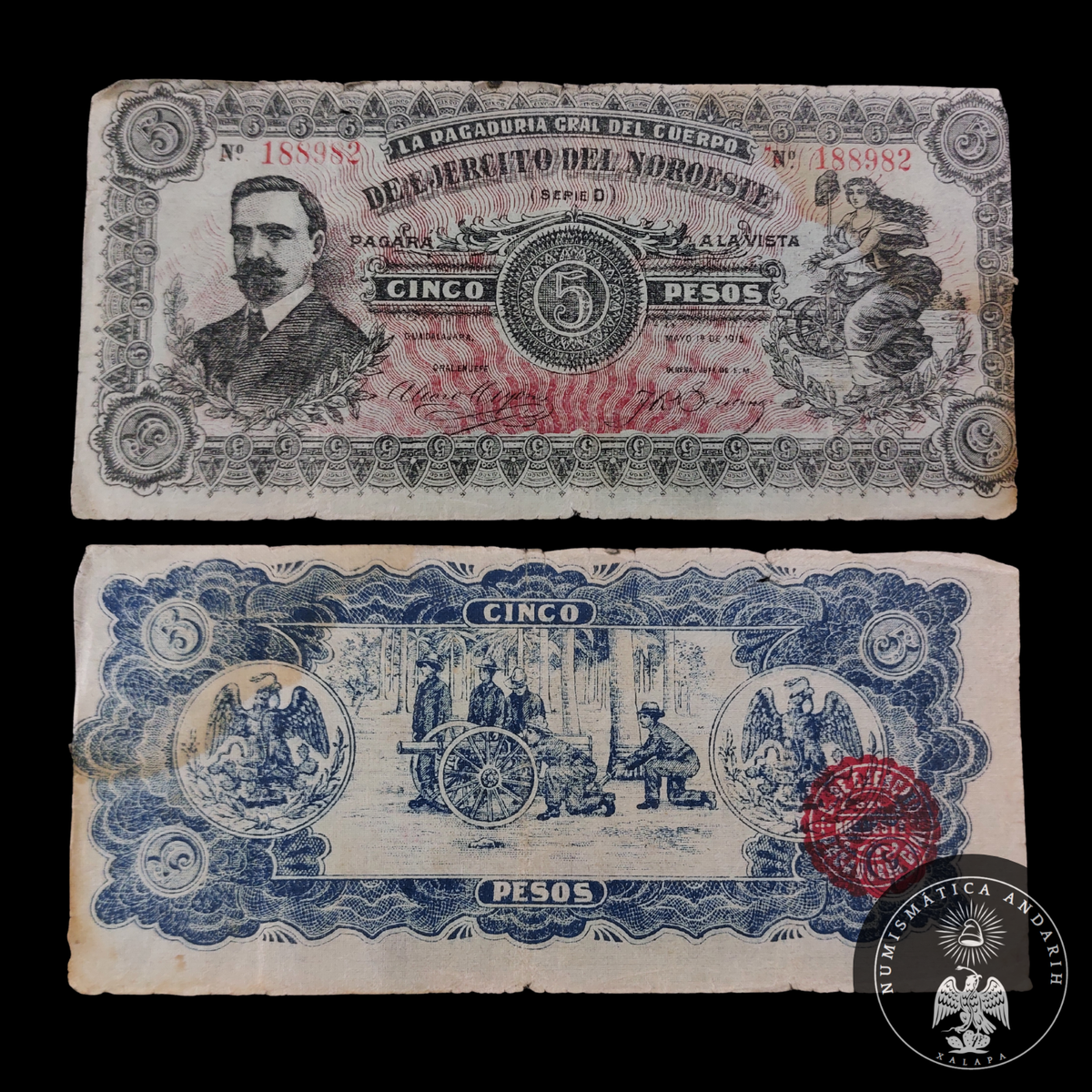 Billete 5 Pesos Ejercito del Noroeste 1916