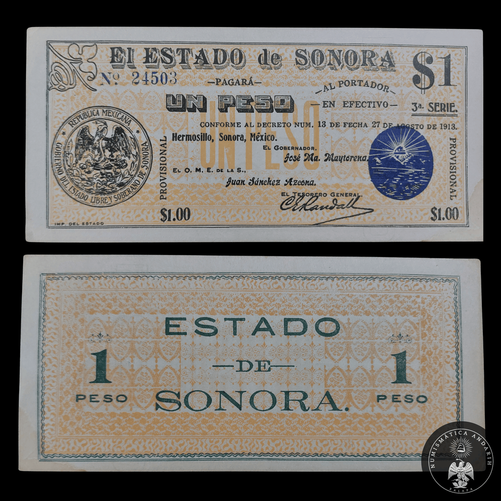 Billete 1 Un Peso El Estado de Sonora Muy Alta Condicion