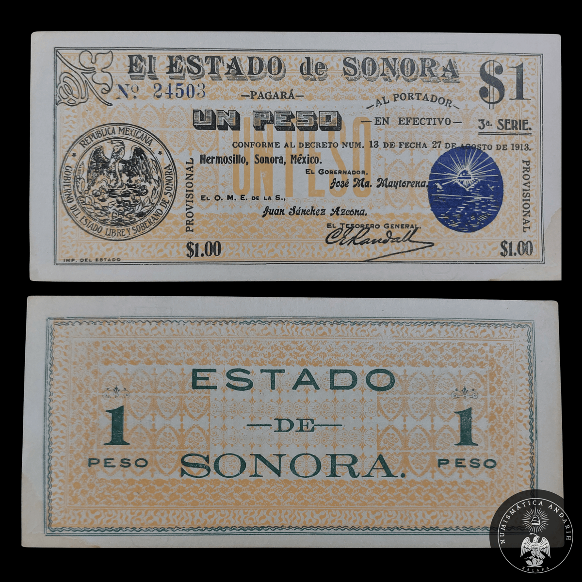 Billete 1 Un Peso El Estado de Sonora Muy Alta Condicion