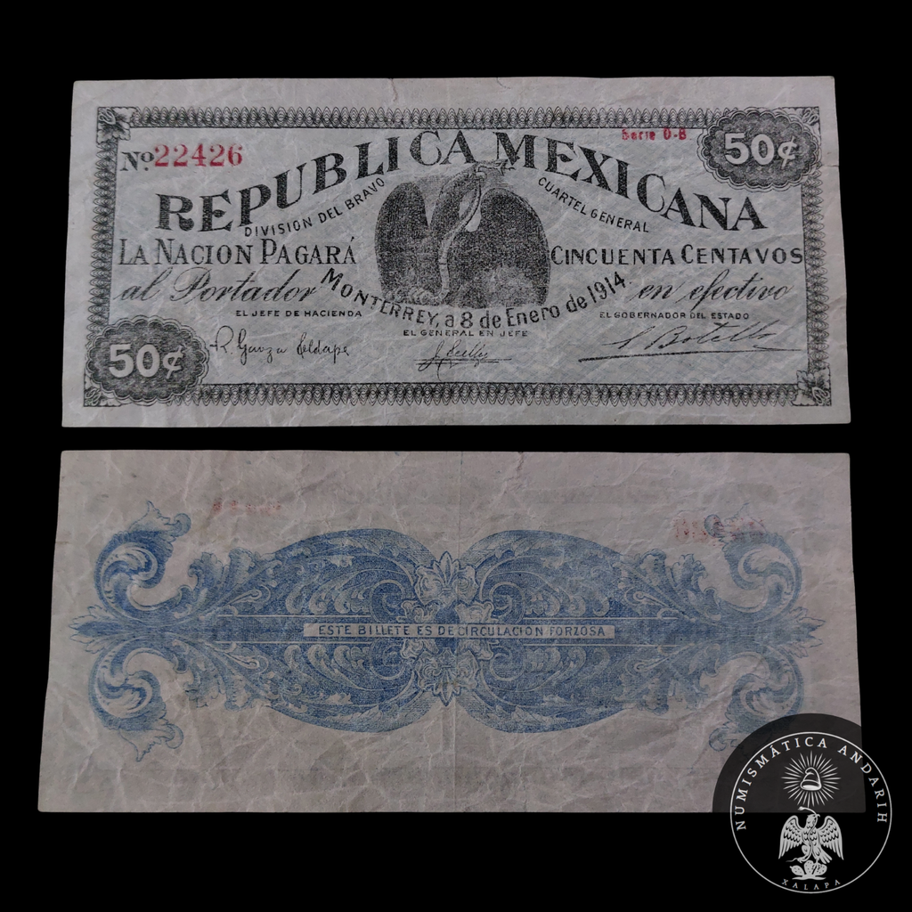Billete 50 Centavos Republica Mexicana Monterrey 1914
