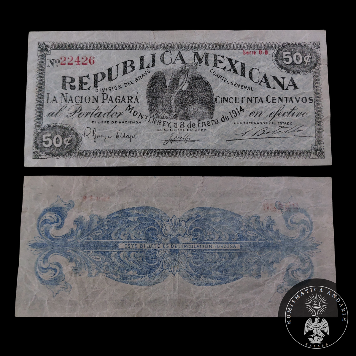 Billete 50 Centavos Republica Mexicana Monterrey 1914