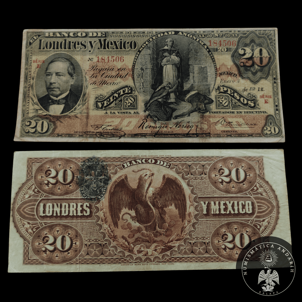 Billete El Banco de Londres y México Veinte Pesos año 1912