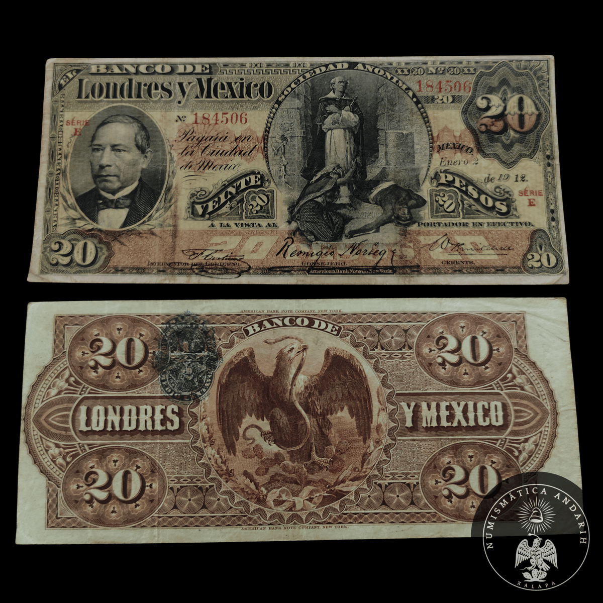 Billete El Banco de Londres y México Veinte Pesos año 1912