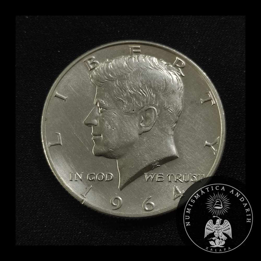 Moneda Medio Dólar Kennedy 1964-D Plata Ley .900 Ceca Denver
