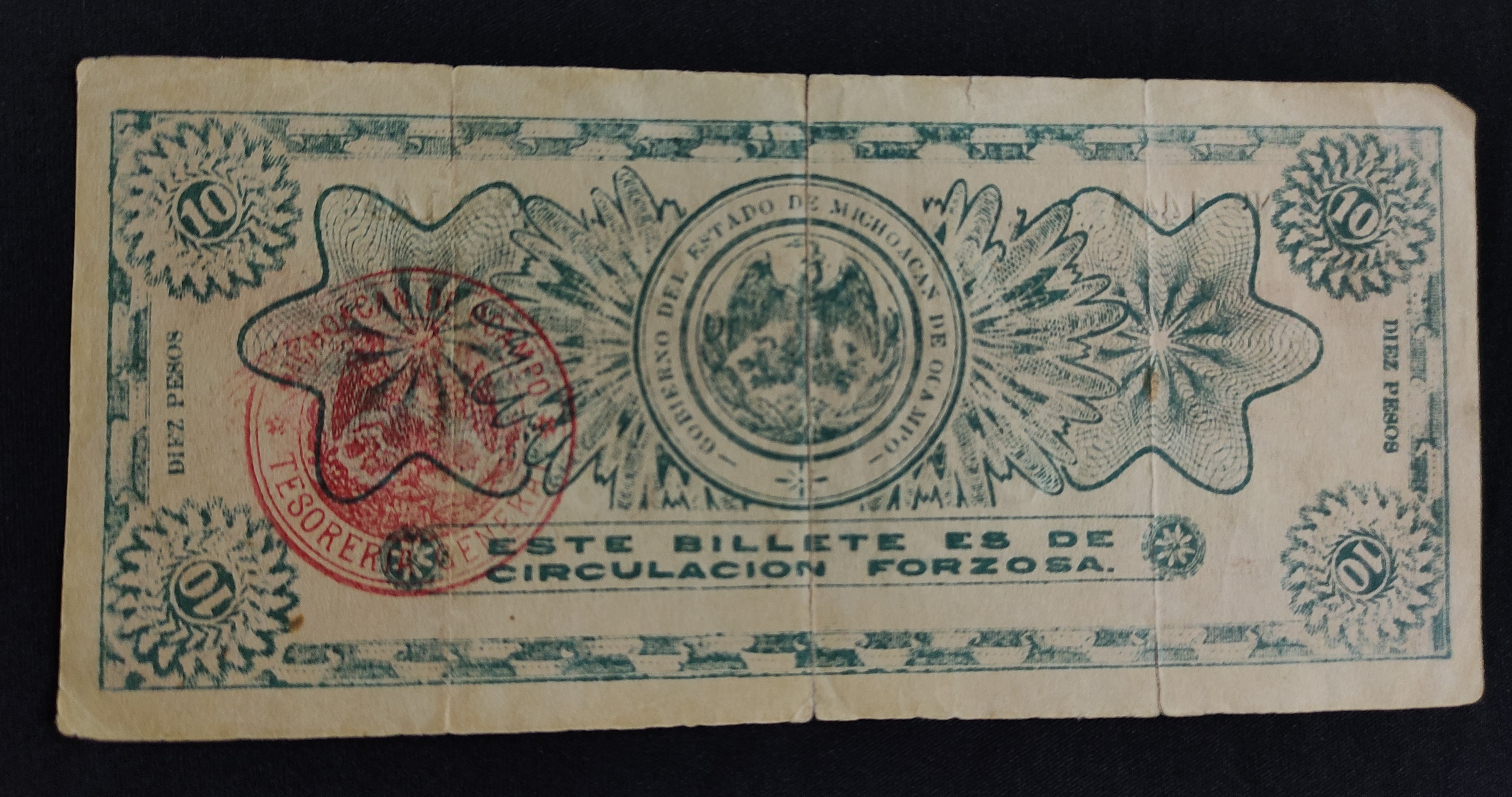 Billete El Estado de Michoacán de Ocampo 10 Pesos 1915