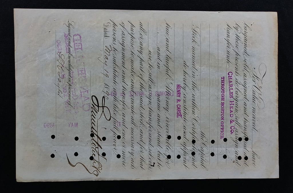Acción Mexican Central Railway Company Limited Boston, Massachusetts 1890