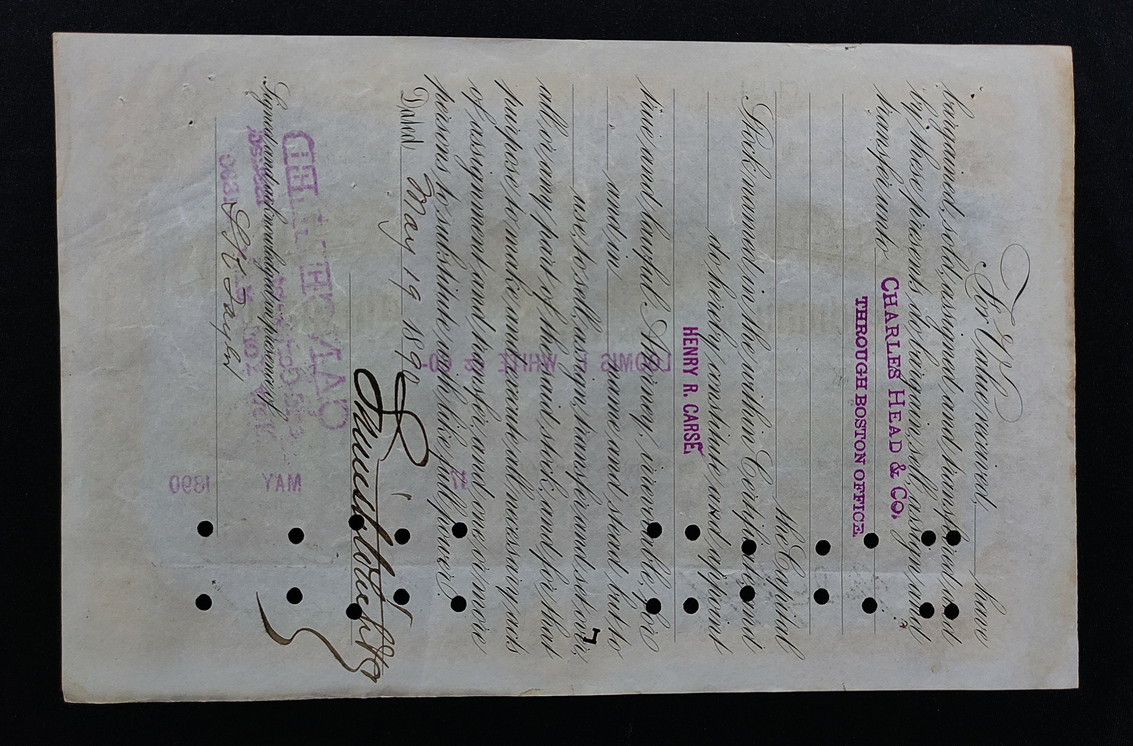 Acción Mexican Central Railway Company Limited Boston, Massachusetts 1890