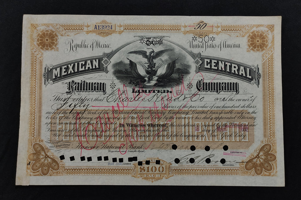 Acción Mexican Central Railway Company Limited Boston, Massachusetts 1902