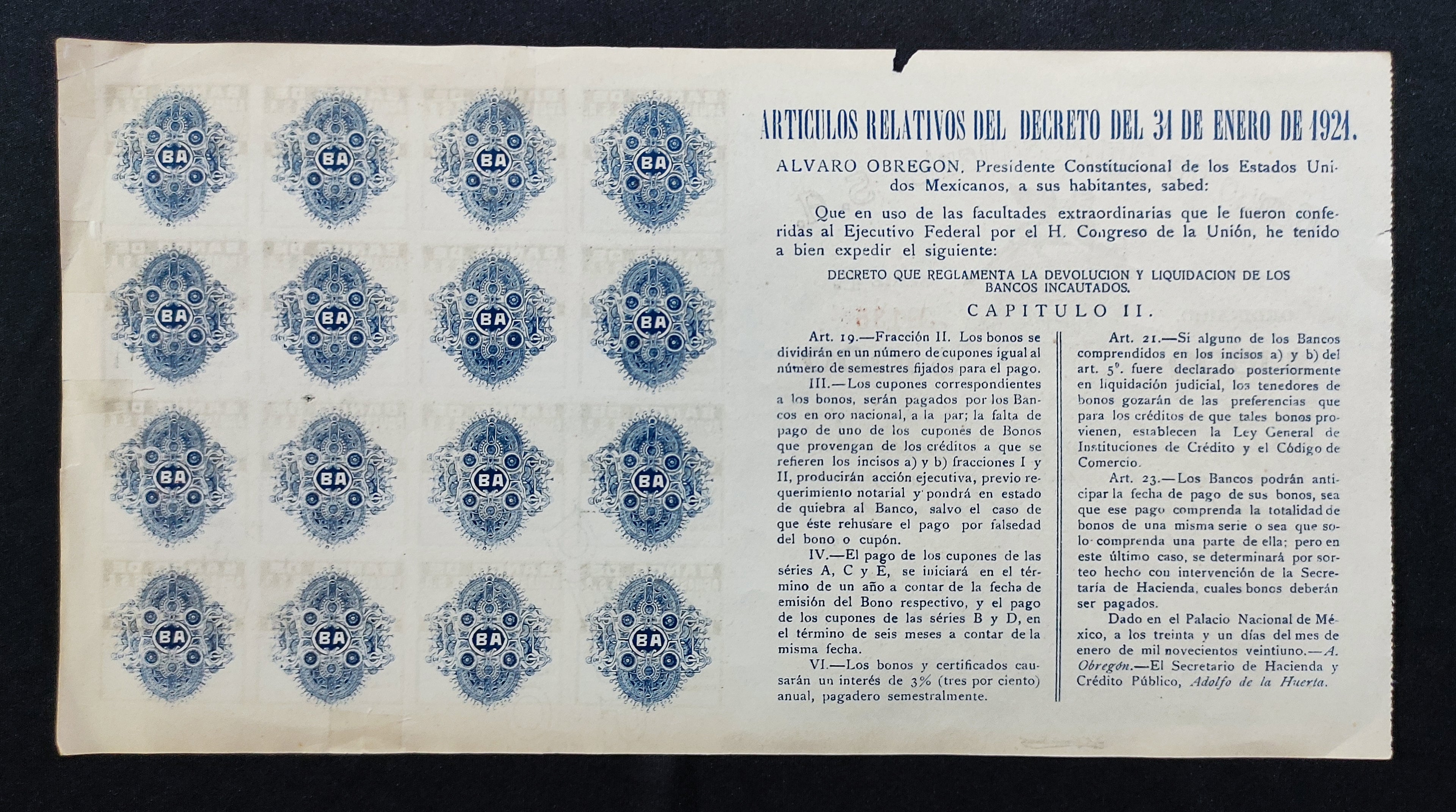 Bono Banco de Aguascalientes, S.A. Aguascalientes 1921