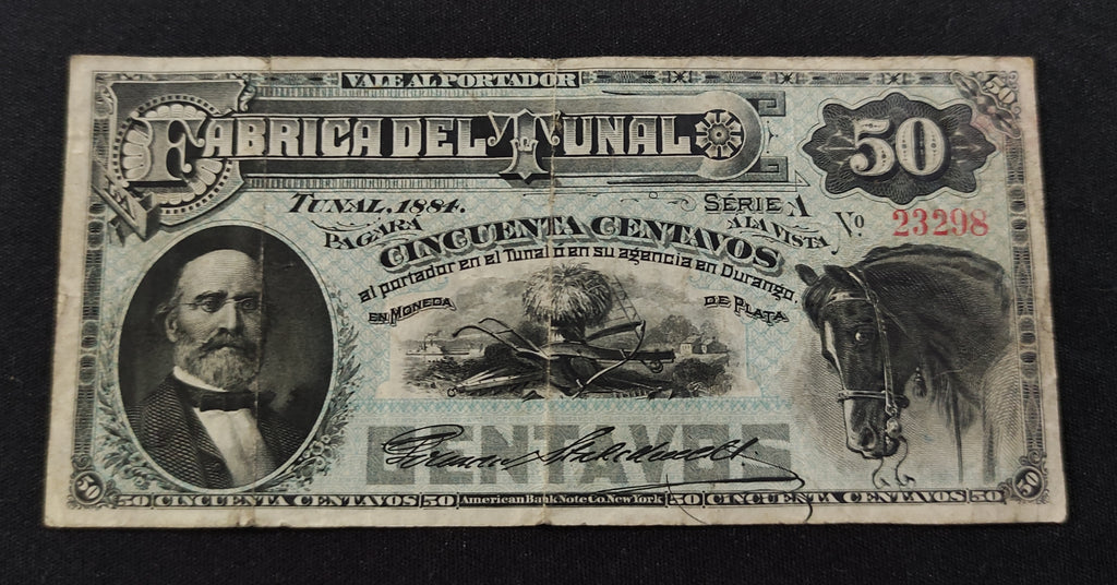 Vale al portador Fábrica del Tunal 50 Centavos El Tunal, Durango 1884