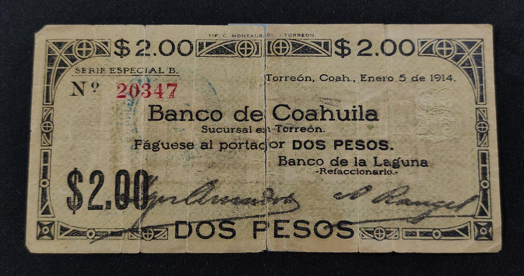 Billete / Cheque Banco de Coahuila Torreón, Coahuila 1914