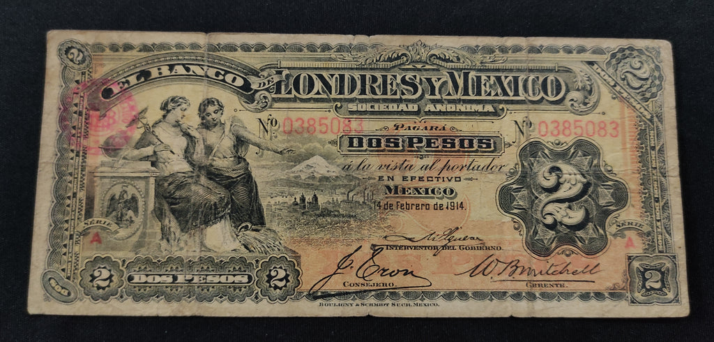 Billete El Banco de Londres y México Ciudad de México 1914