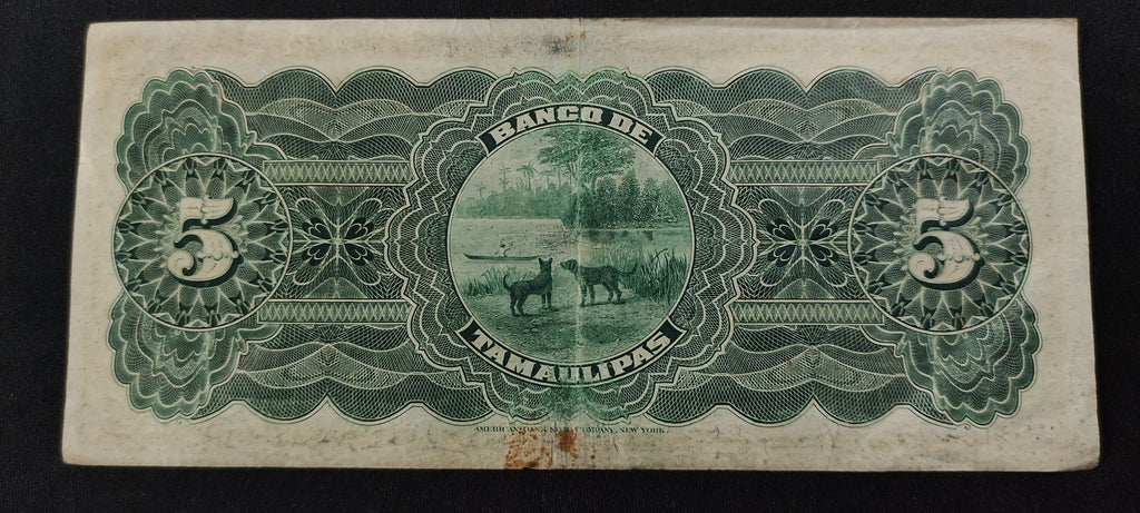 Billete El Banco de Tamaulipas Cinco Pesos Tampico