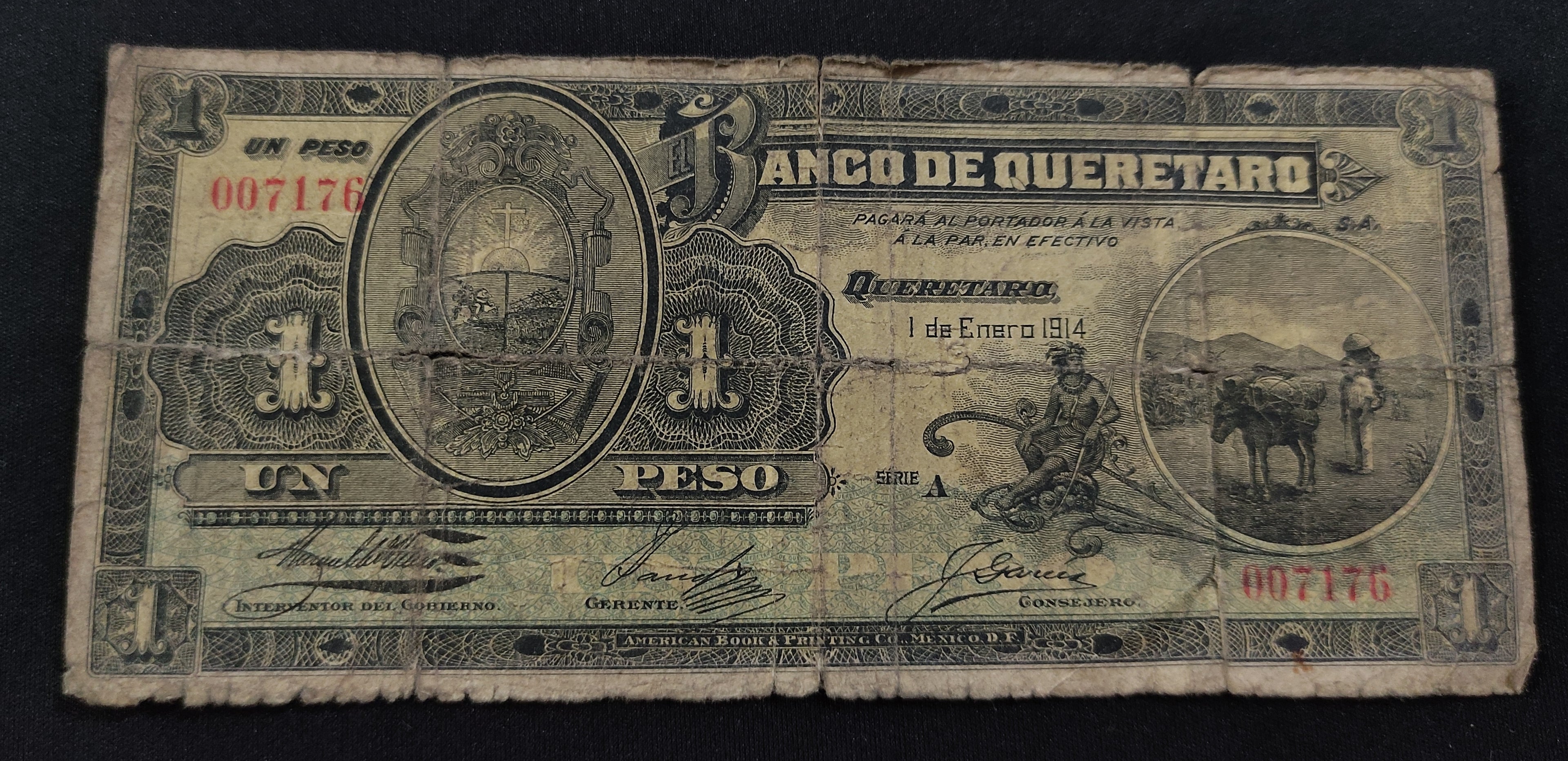Billete Banco de Querétaro Un Peso Querétaro 1914