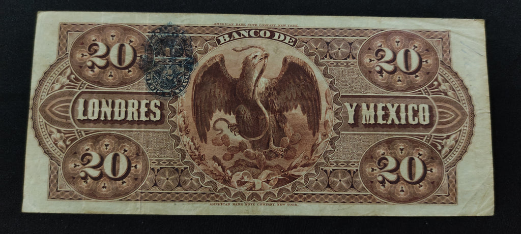 Billete El Banco de Londres y México Veinte Pesos año 1912