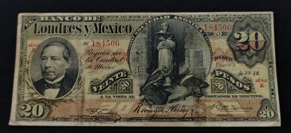 Billete El Banco de Londres y México Veinte Pesos año 1912