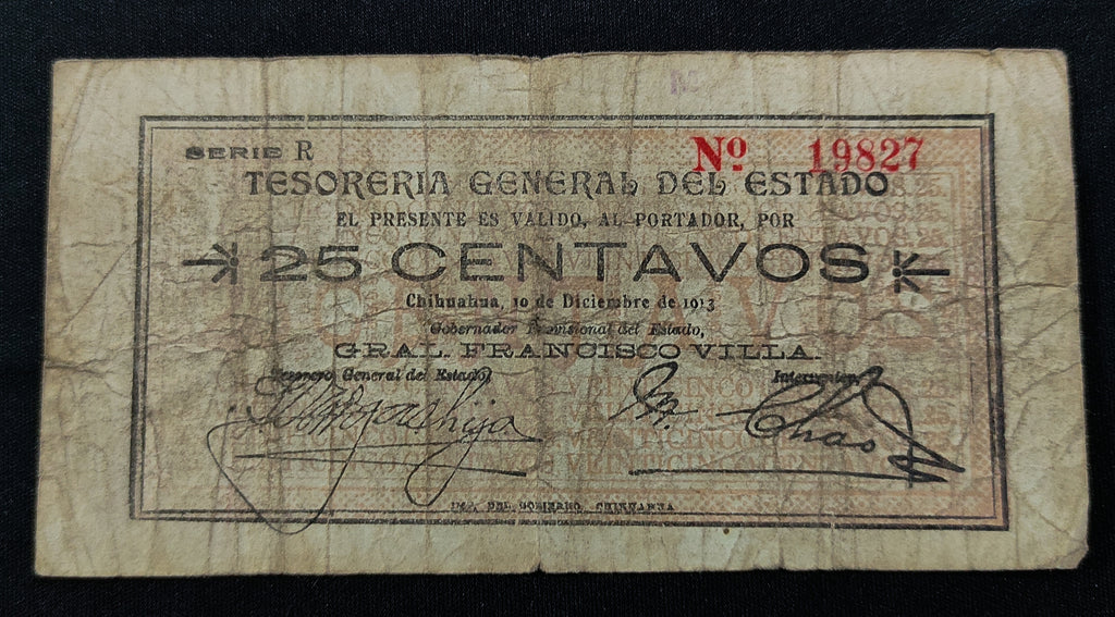 Billete Tesorería General del Estado Chihuahua 25 Centavos