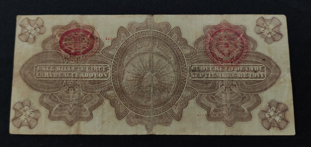 Billete Gobierno Provisional de México Un Peso Resellado Revalidado 1914
