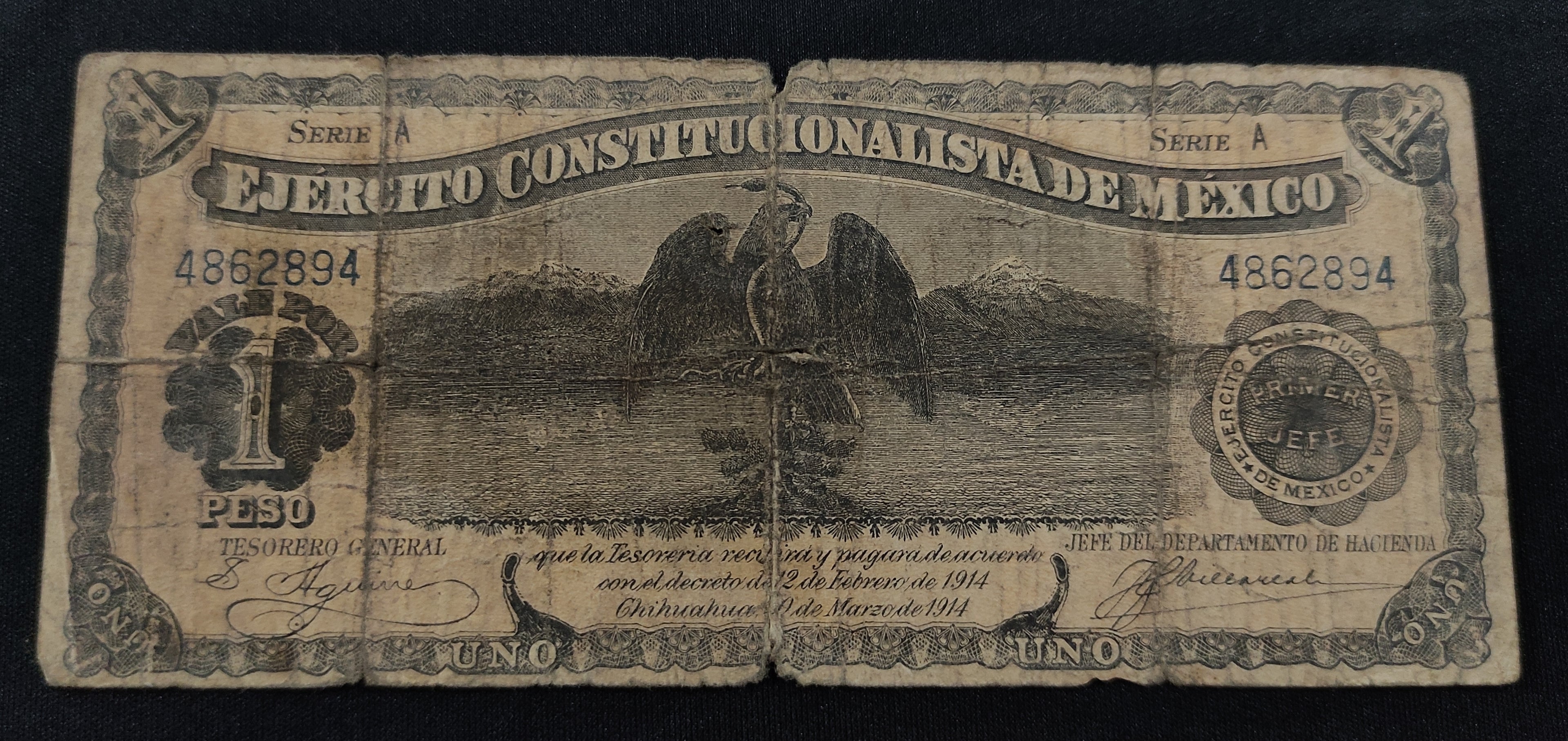 Billete Ejército Constitucionalista de México 1 Peso 1914