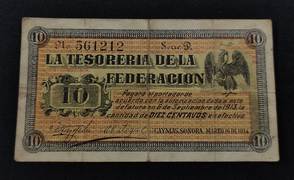 Billete La Tesorería de la Federación 10 Centavos Guaymas 1914