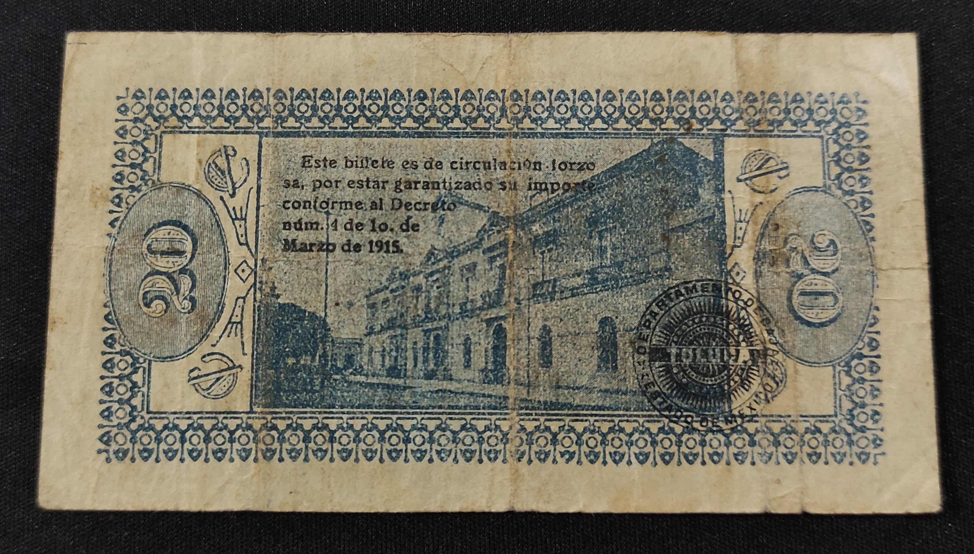 Billete Estado Libre y Soberano de México 20 Centavos Toluca 1914