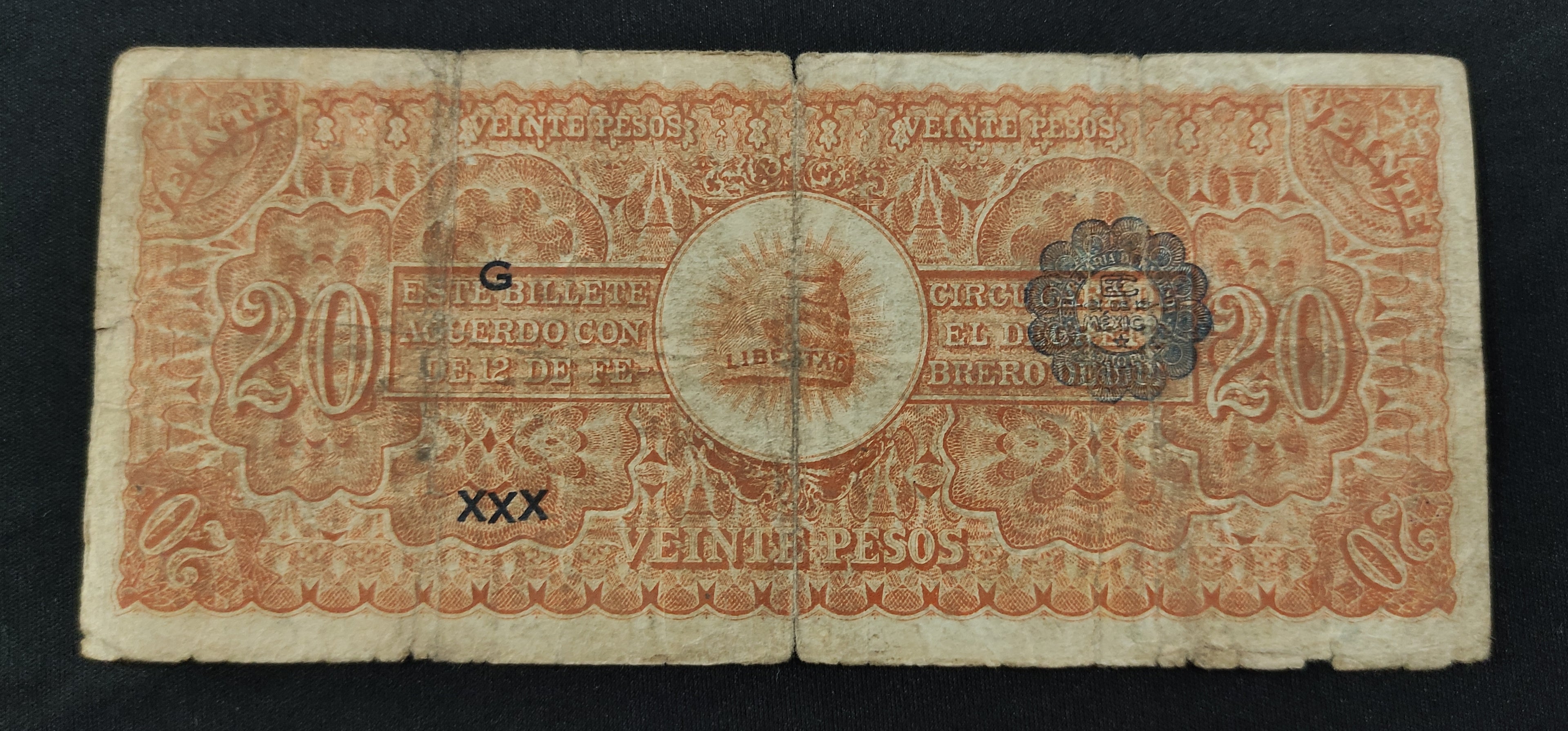 Billete Ejército Constitucionalista de México 20 Pesos Chihuahua 1914