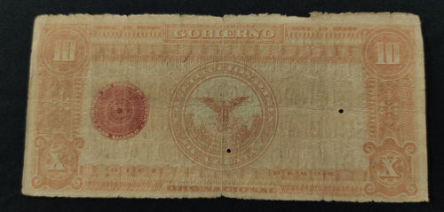 Billete La Tesorería General del Estado Yucatán 10 Pesos Mérida 1914