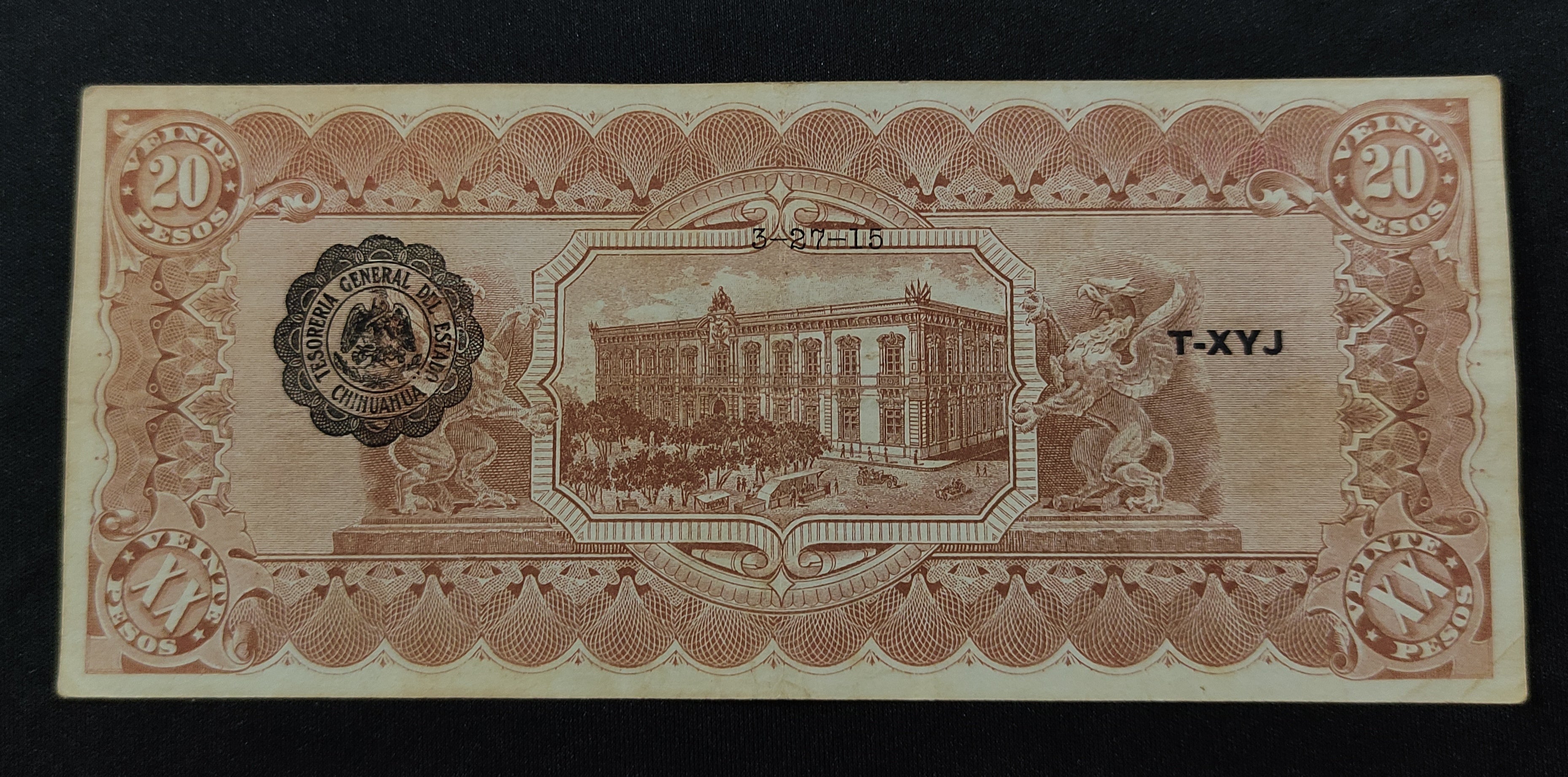 Billete El Estado de Chihuahua 20 Pesos Chihuahua 1915